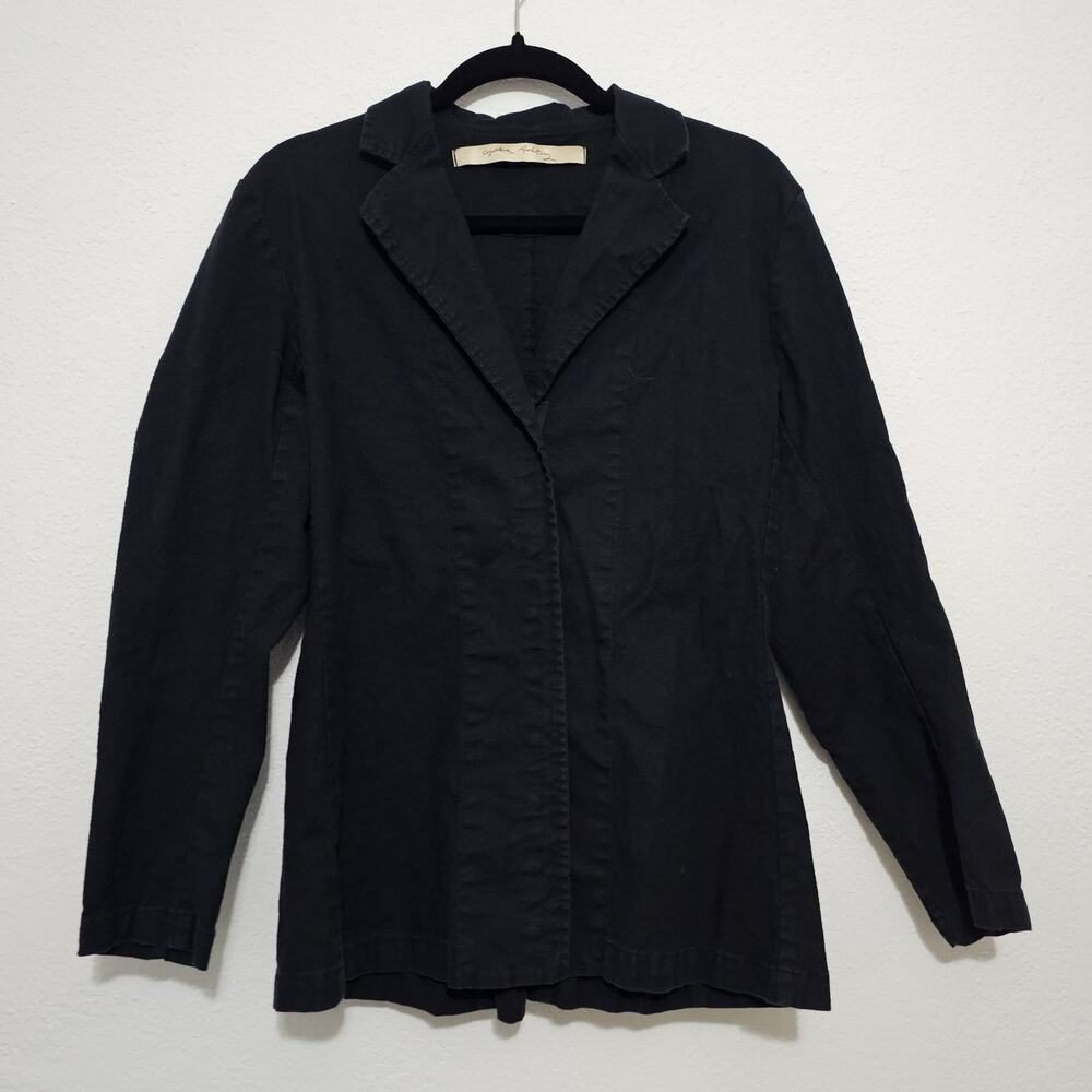 Cynthia Ashby Black Linen Cotton Blend Blazer Women Small Natural Fibers
